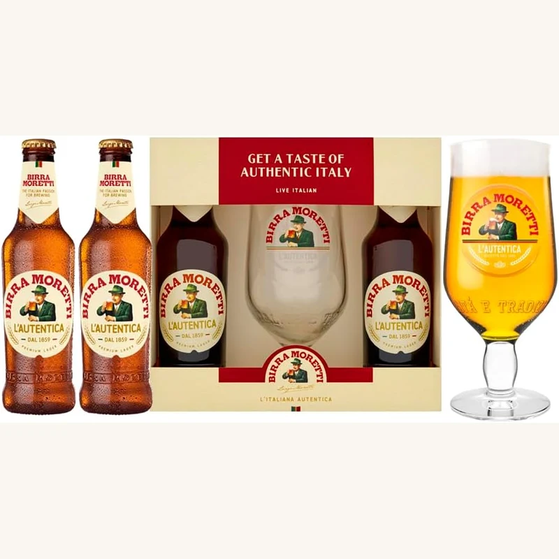 Birra Moretti beer bottle and glass licensed gift set