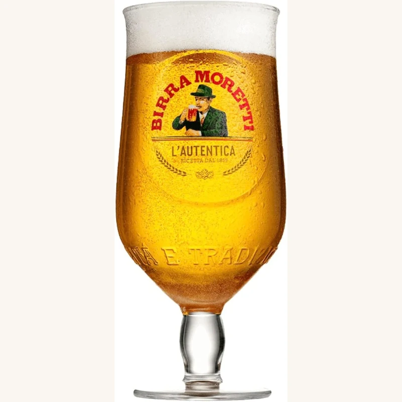 Birra Moretti official pint chalice with beer mats
