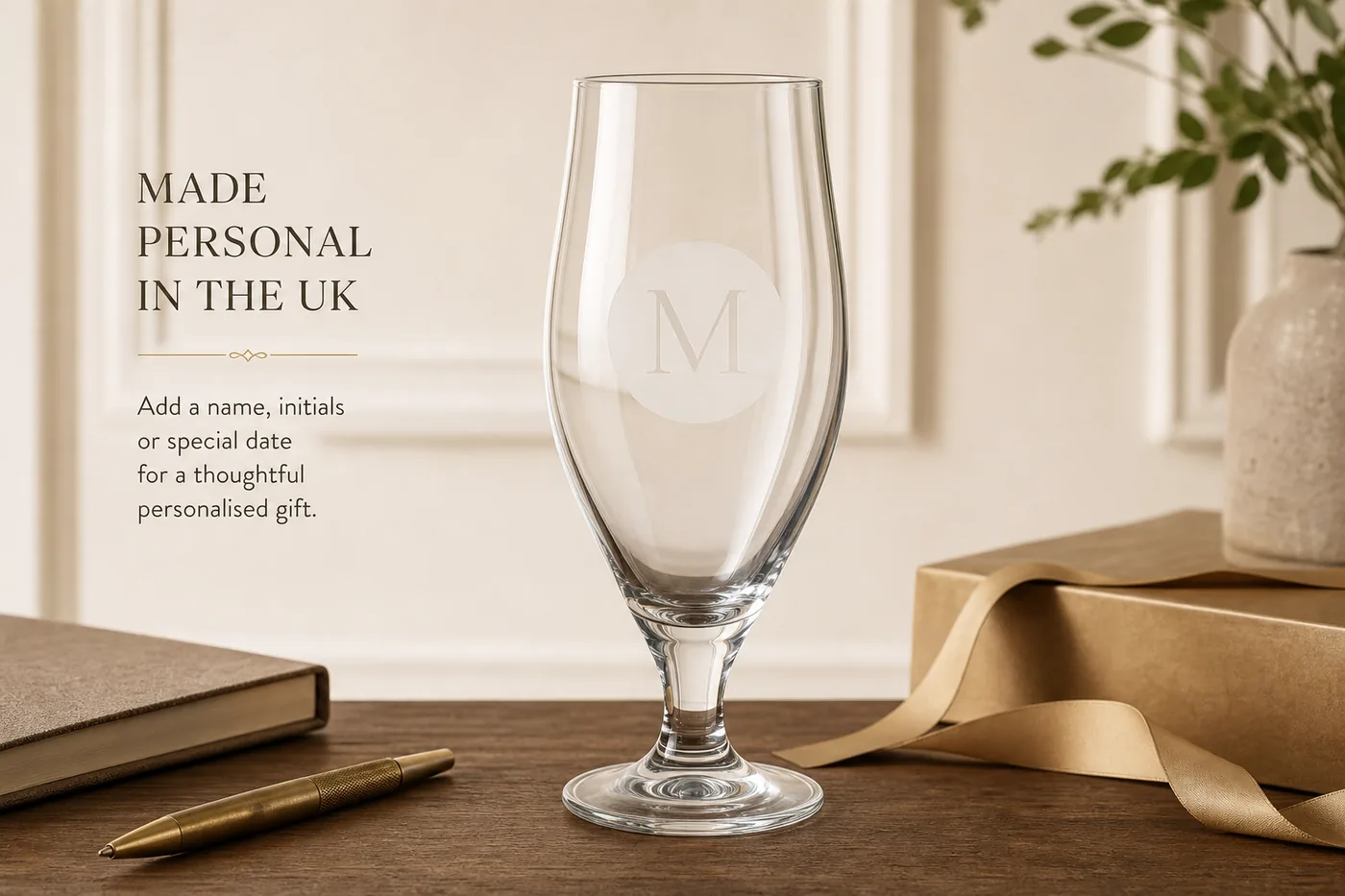 Frosted monogram etched tulip stem