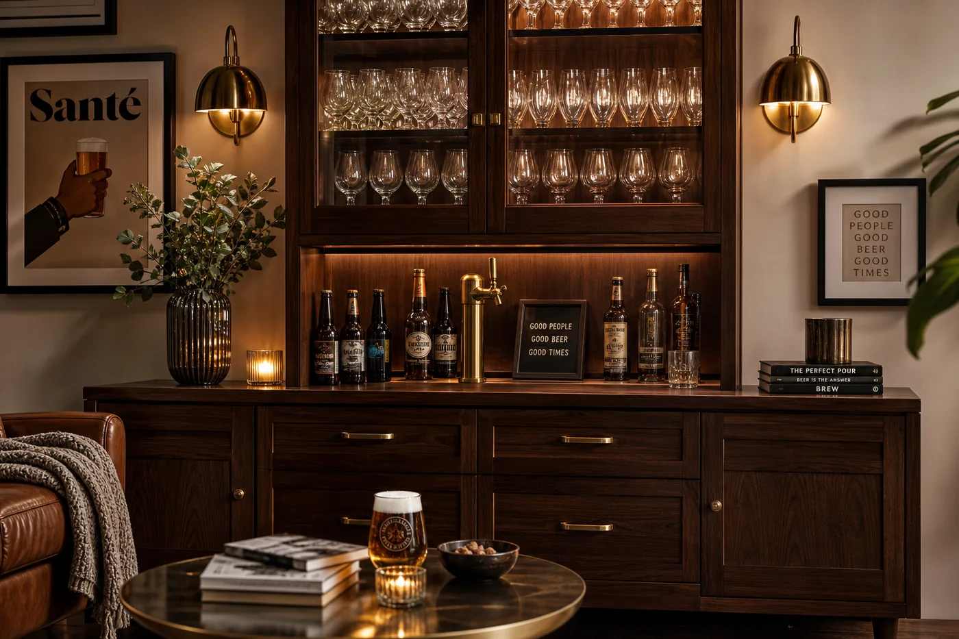 Walnut bar tulips warm glow